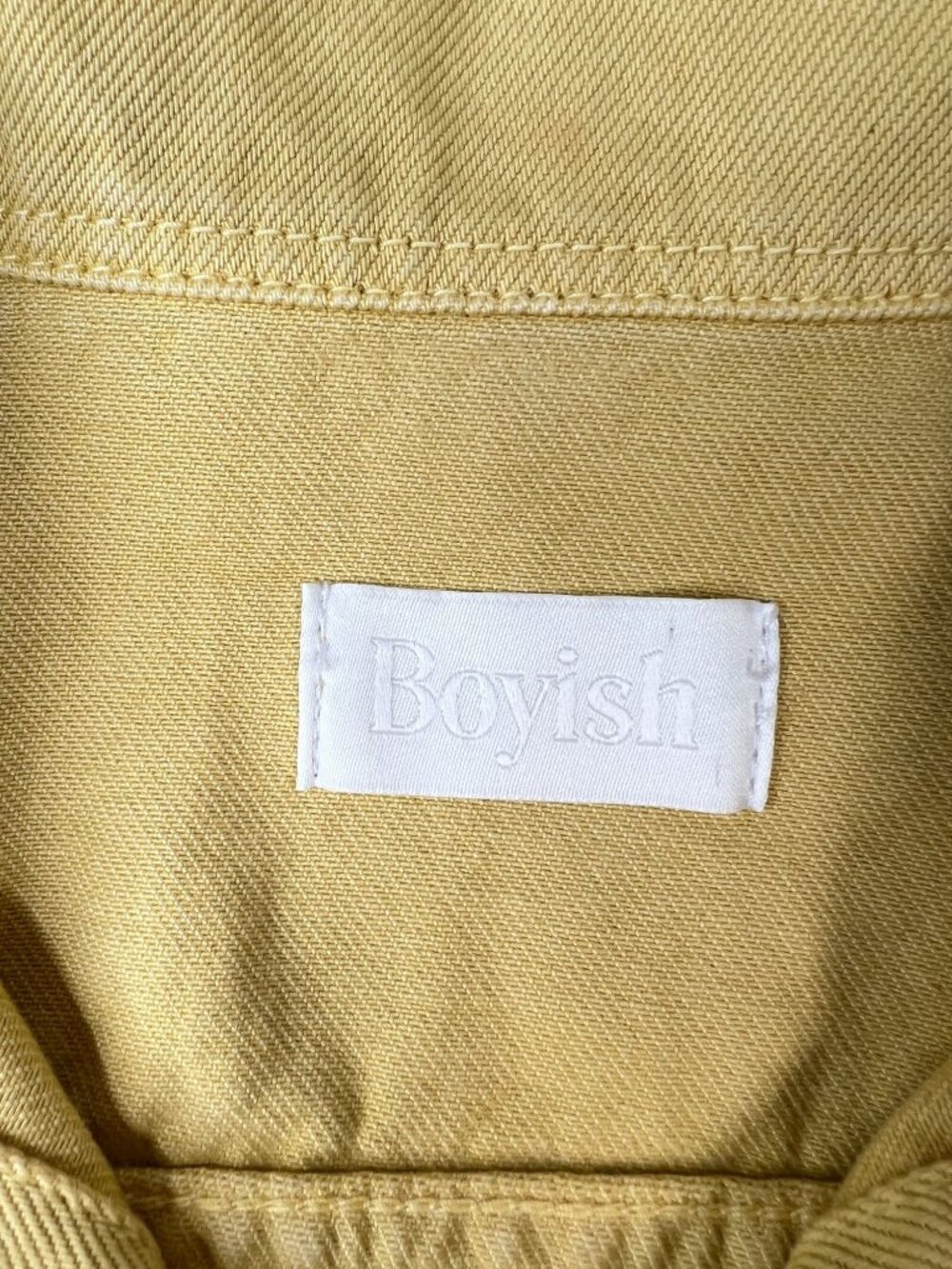 Boyish Jeans The Harvey Cropped Jean Jacket In Honey Light Yellow Frayed Small View 3
